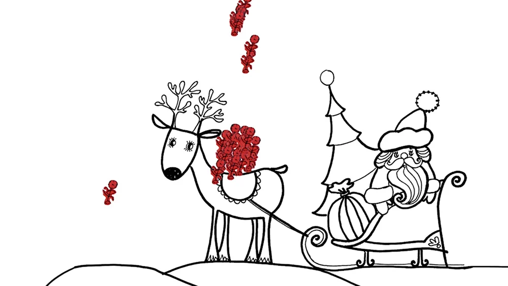 Дед Мороз на оленях рисунок для срисовки