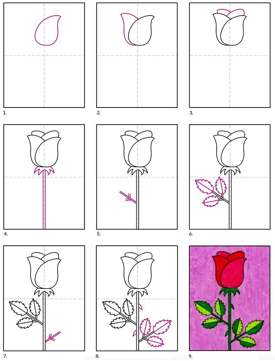 Рисование розы для детей