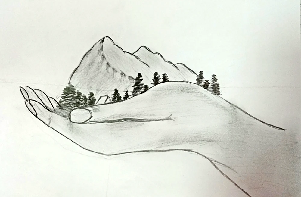Рисунки карандашом горы природа