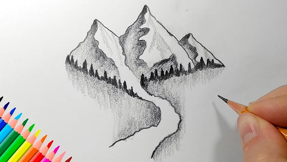 Рисунки простым карандашом горы