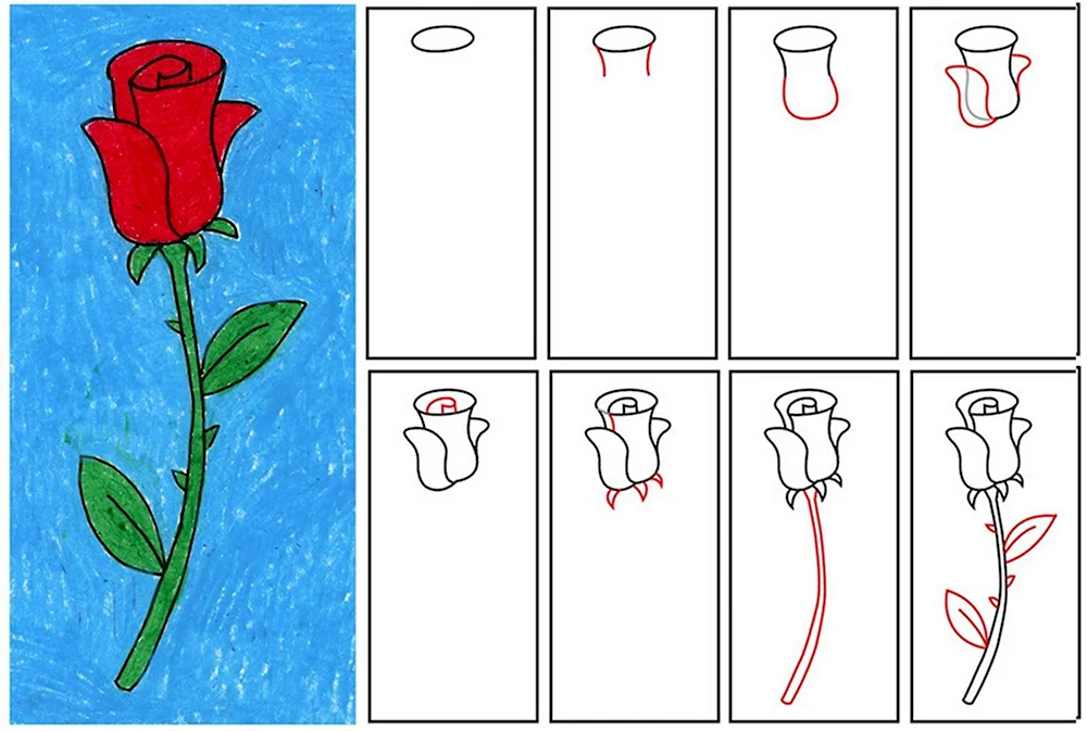 Роза рисунок легкий для детей