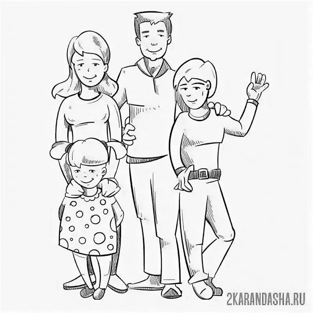 Рисунок карандашом семья из 4 человек (46 шт)