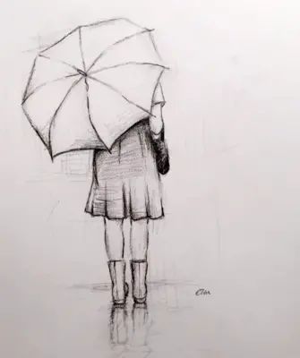 Человек с зонтом рисунок карандашом