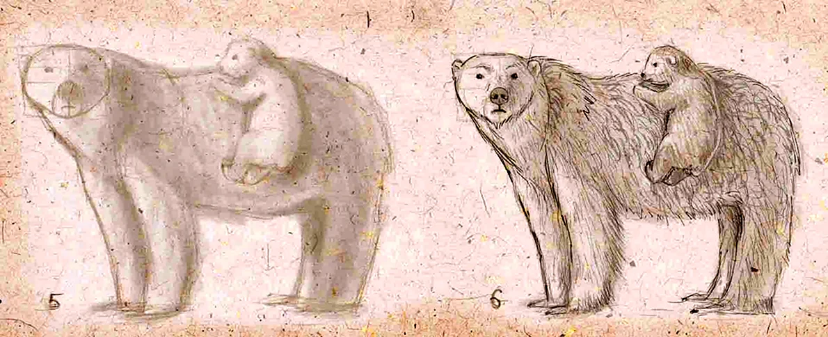 Медведица с медвежонком рисунок карандашом