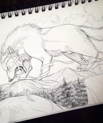 Мифический волк карандашом