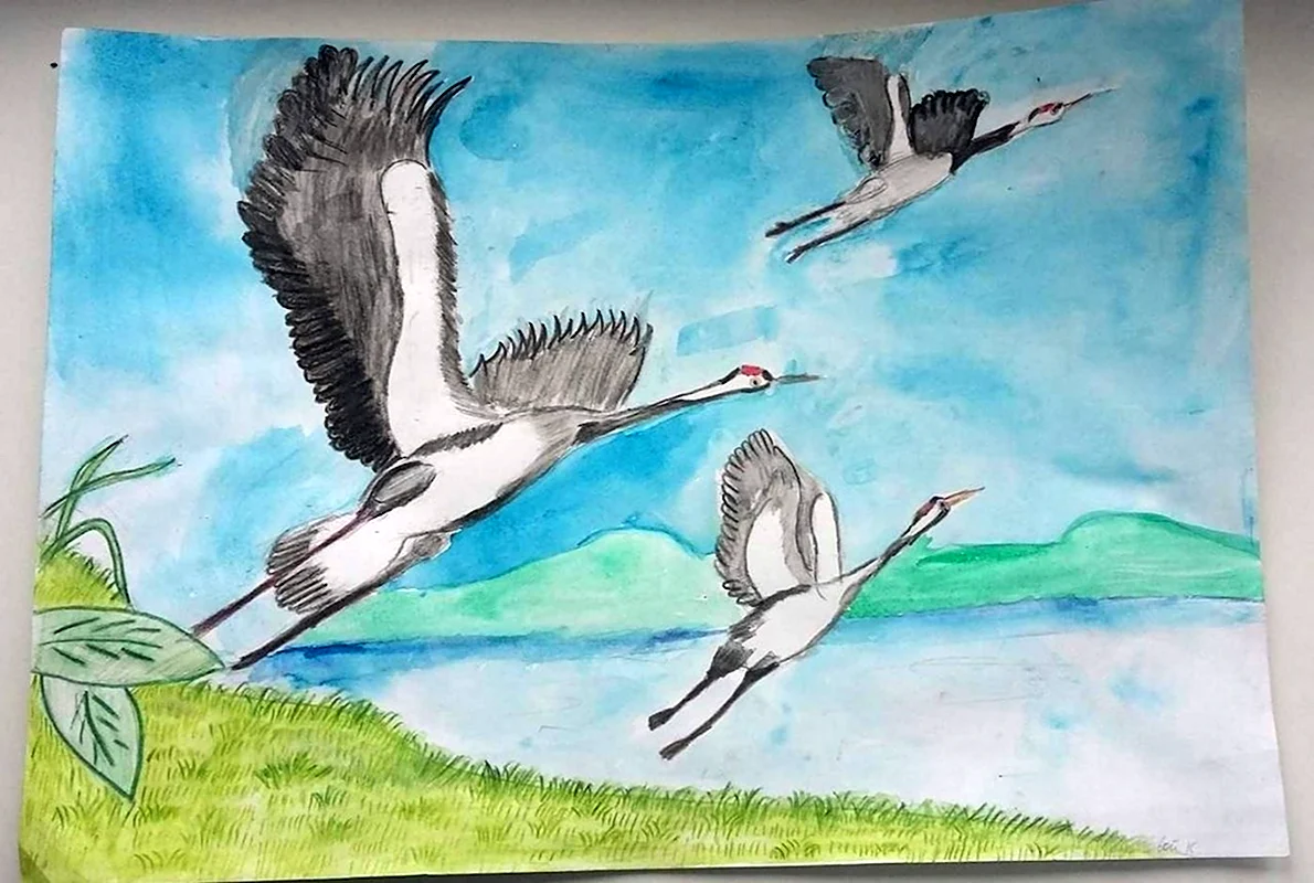 Как нарисовать журавля в небе. Рисунок Расула Гамзатова Журавли. Журавль рисунок. Рисование перелетные птицы. Рисунок на тему перелетные птицы.