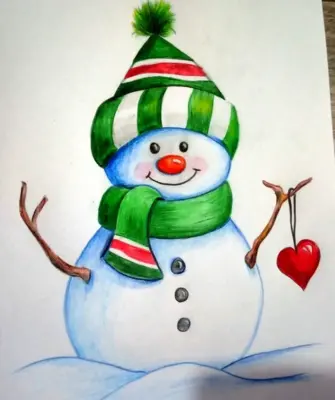 Снеговик цветными карандашами