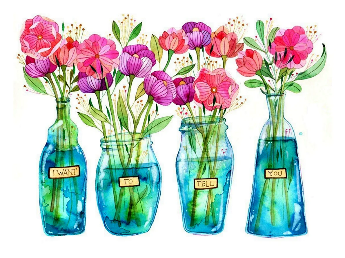 Акварельные цветы в вазе