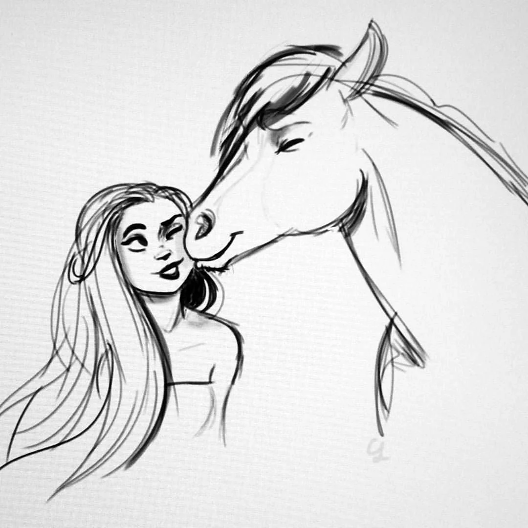 Девушка на лошади рисунок карандашом