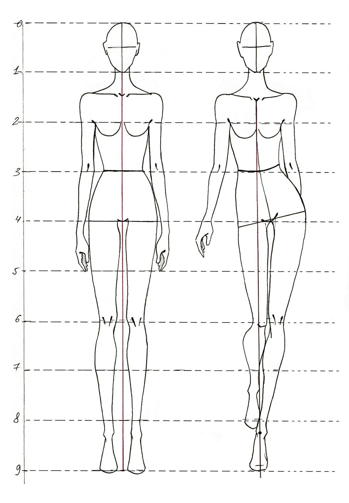 Эскиз женской фигуры для рисования одежды