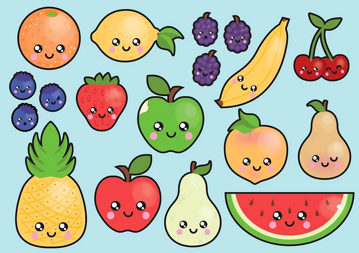 Милые рисунки для срисовки фрукты (28 шт)