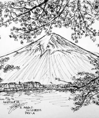 Гора Японии Фудзияма скетч