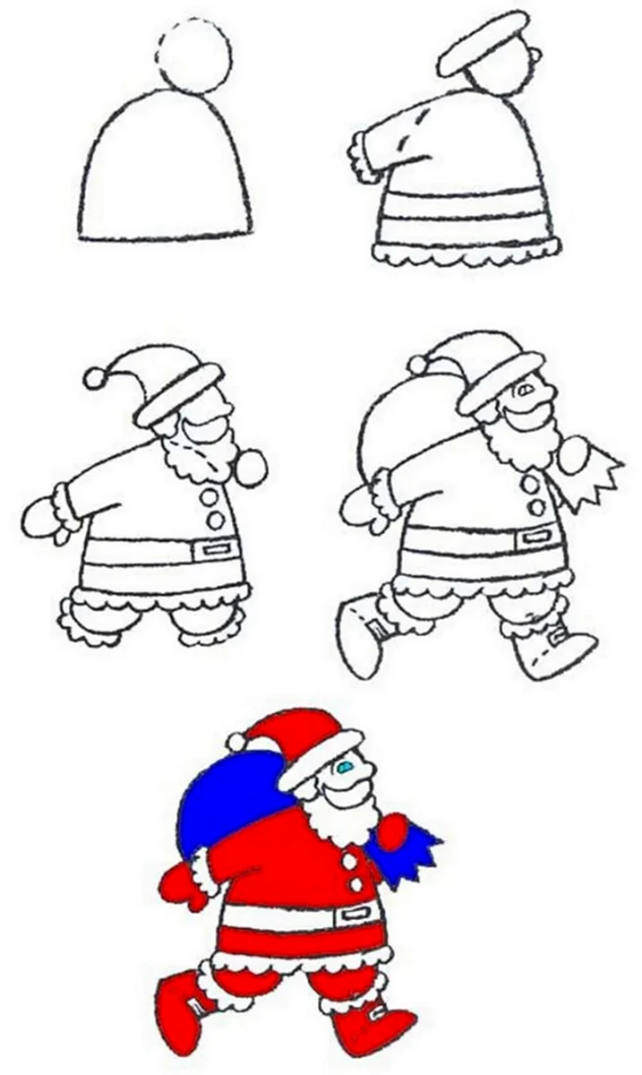 Как нарисовать Деда Мороза сбоку