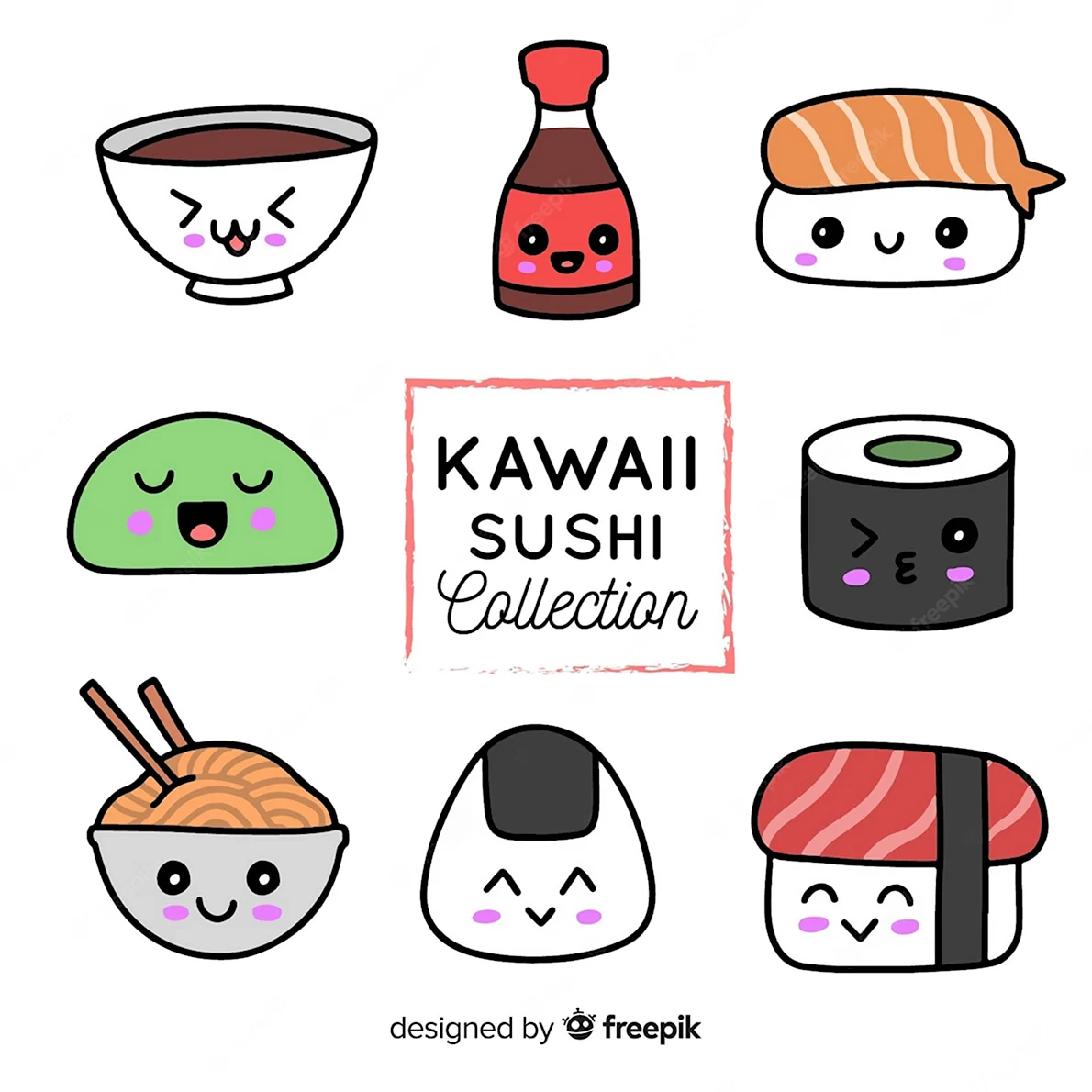 Кавайные наклейки суши