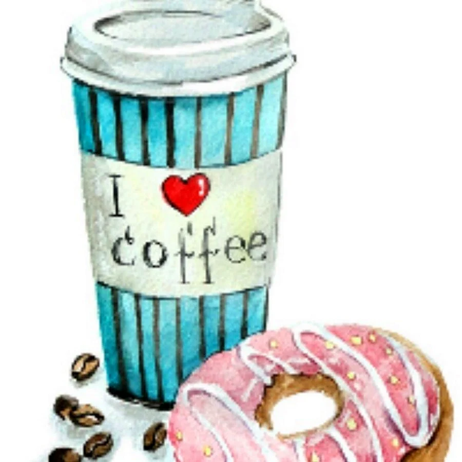 Кофе и пончик рисунок
