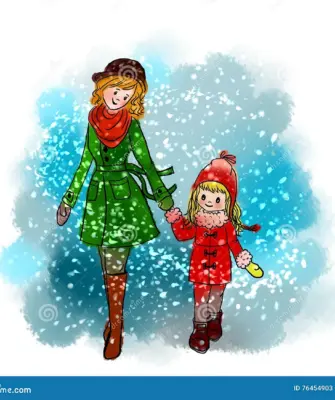 Мама с девочкой в зимней одежде