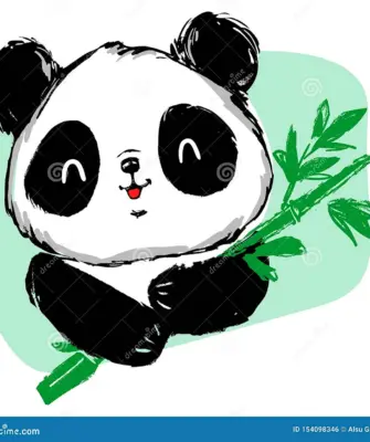 Милая Панда с бамбуком рисунок