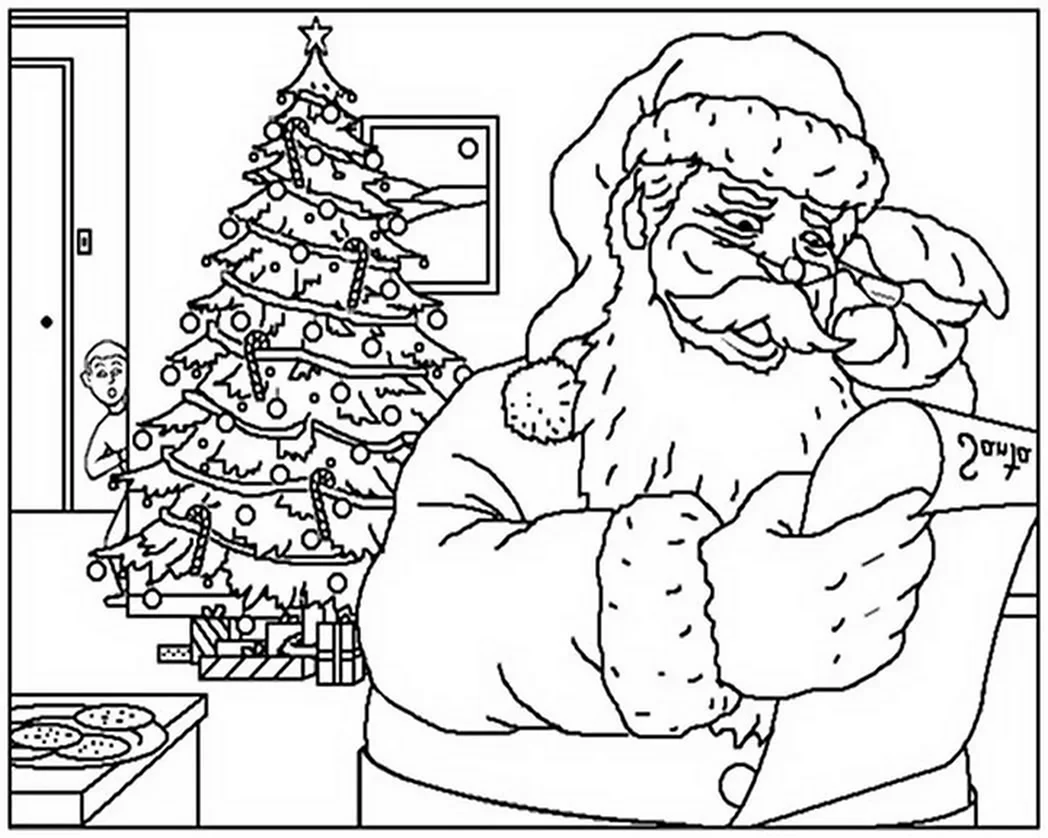 Дед Мороз и елка - скачать и распечатать раскраску. дед мороз