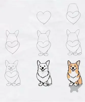 Поэтапное рисование собаки корги