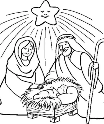 Раскраска Мария Иосиф и Иисус