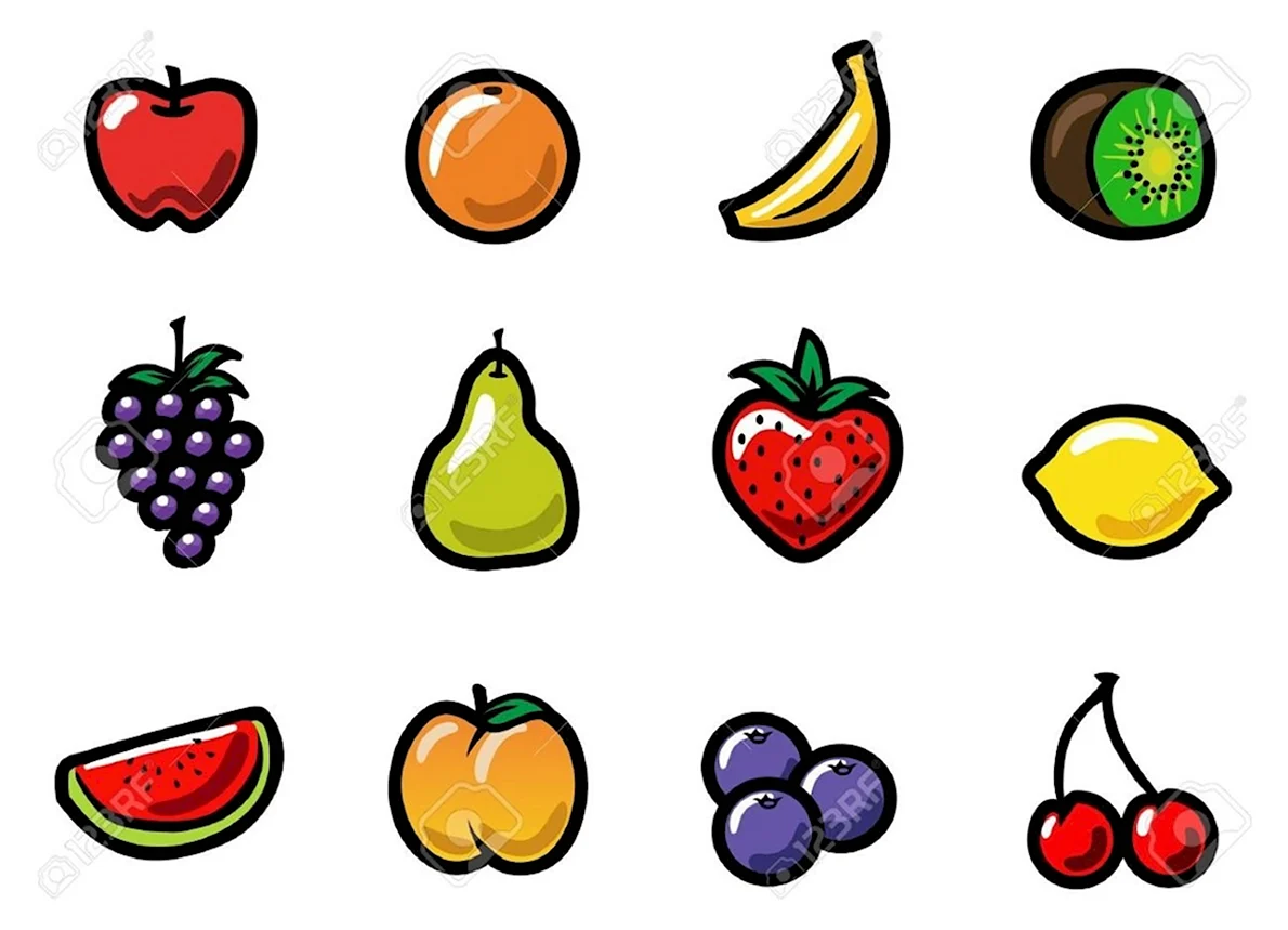 Картинки для срисовки фрукты и ягоды легкие (26 шт)