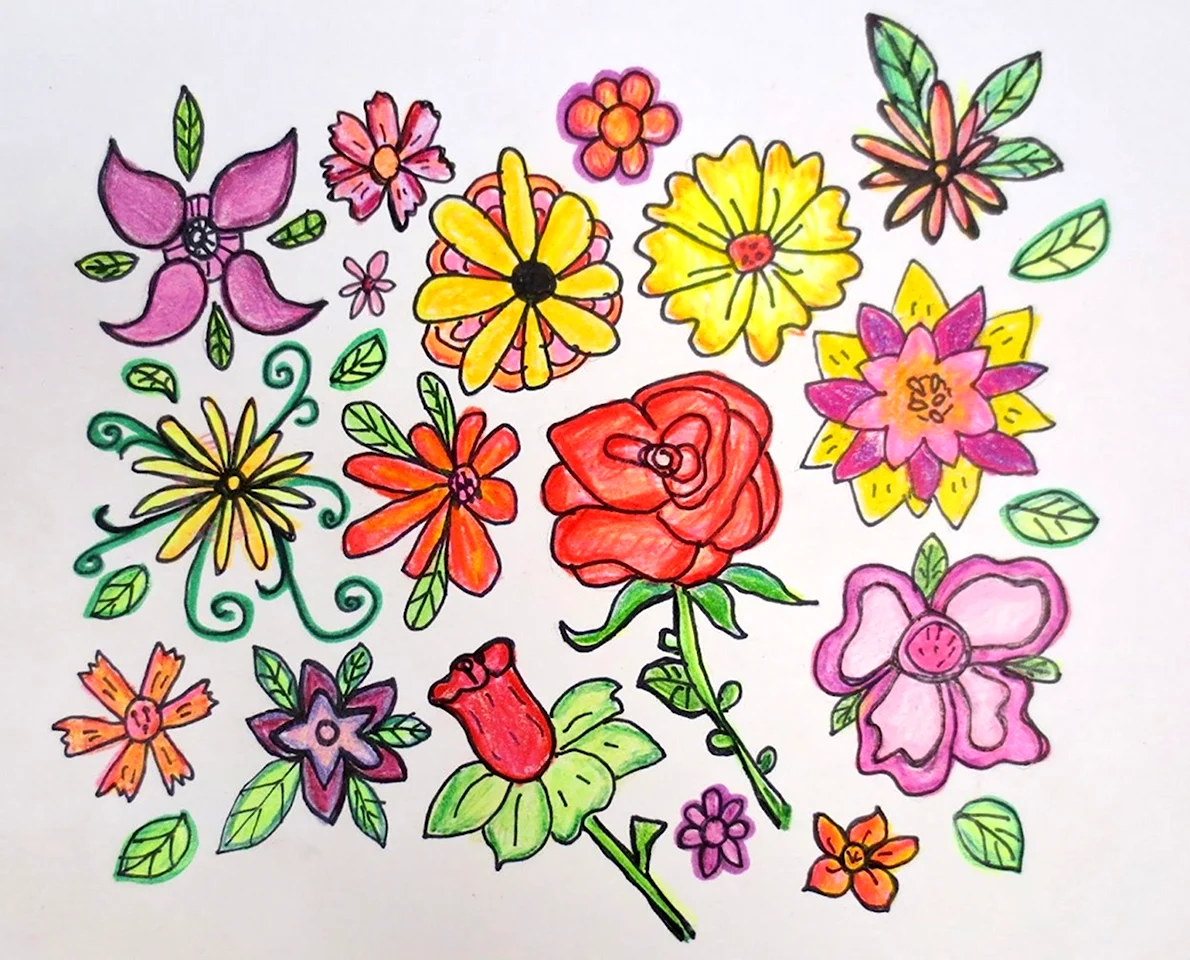 Рисунок цветов в цвете для срисовки в личный дневник (30 шт)