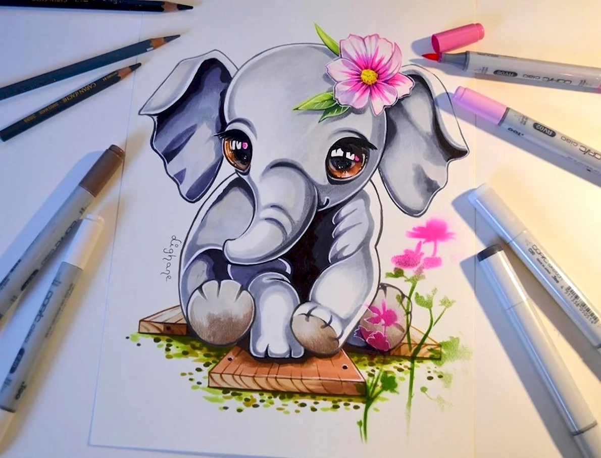 Рисунки маркерами животные
