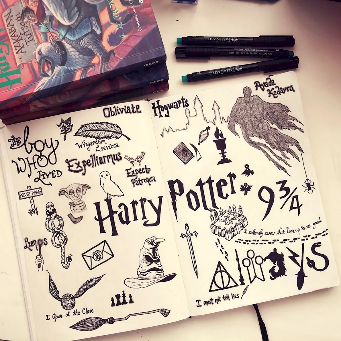 Рисунки в скетчбук Гарри Поттер