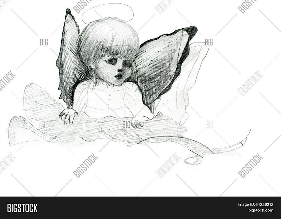 Рисунок Ангелочек с крыльями карандашом