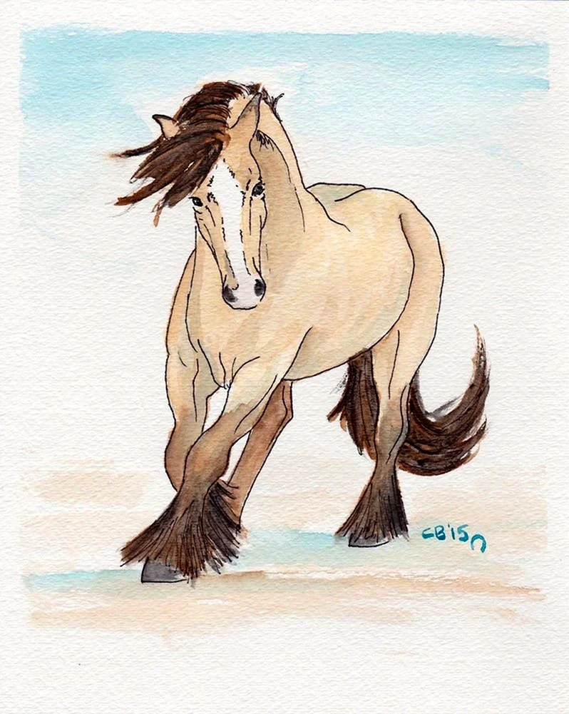Рисунок карандашом конь с золотистым Гривом