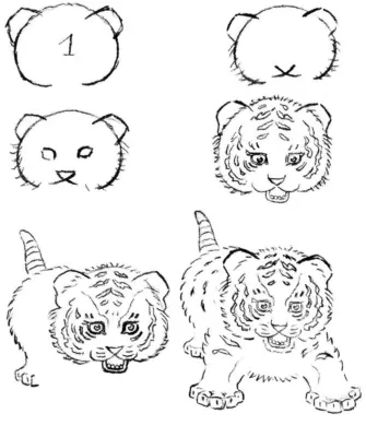 Рисунок тигра для срисовки для детей