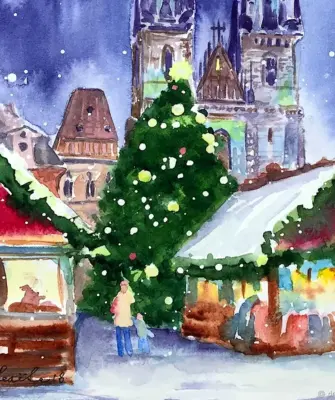 Рождественские рисунки акварелью