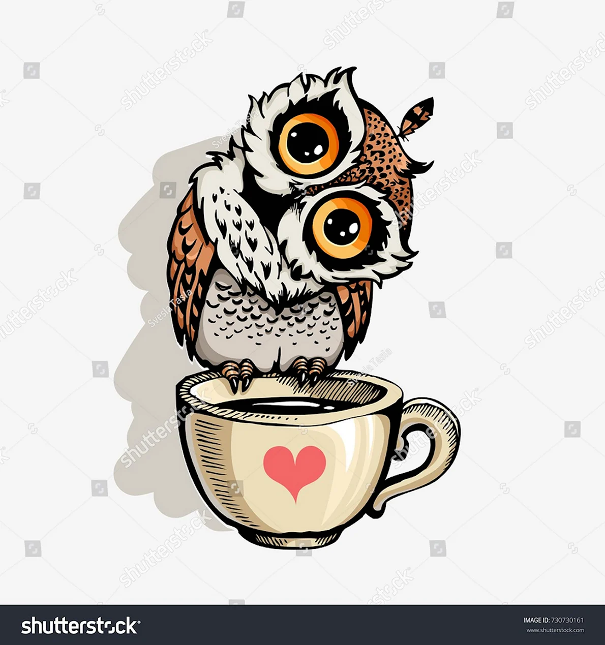 Совенок с чашкой кофе
