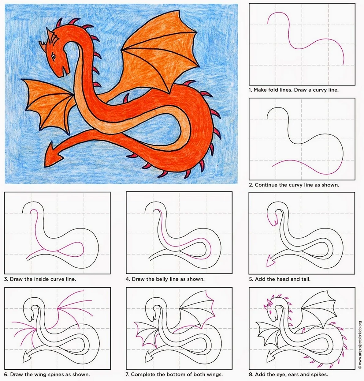 Дракон поэтапно легкие. Схема рисования дракона. Поэтапное рисование дракона. Пошаговое рисование дракона. Урок рисование дракон для детей.