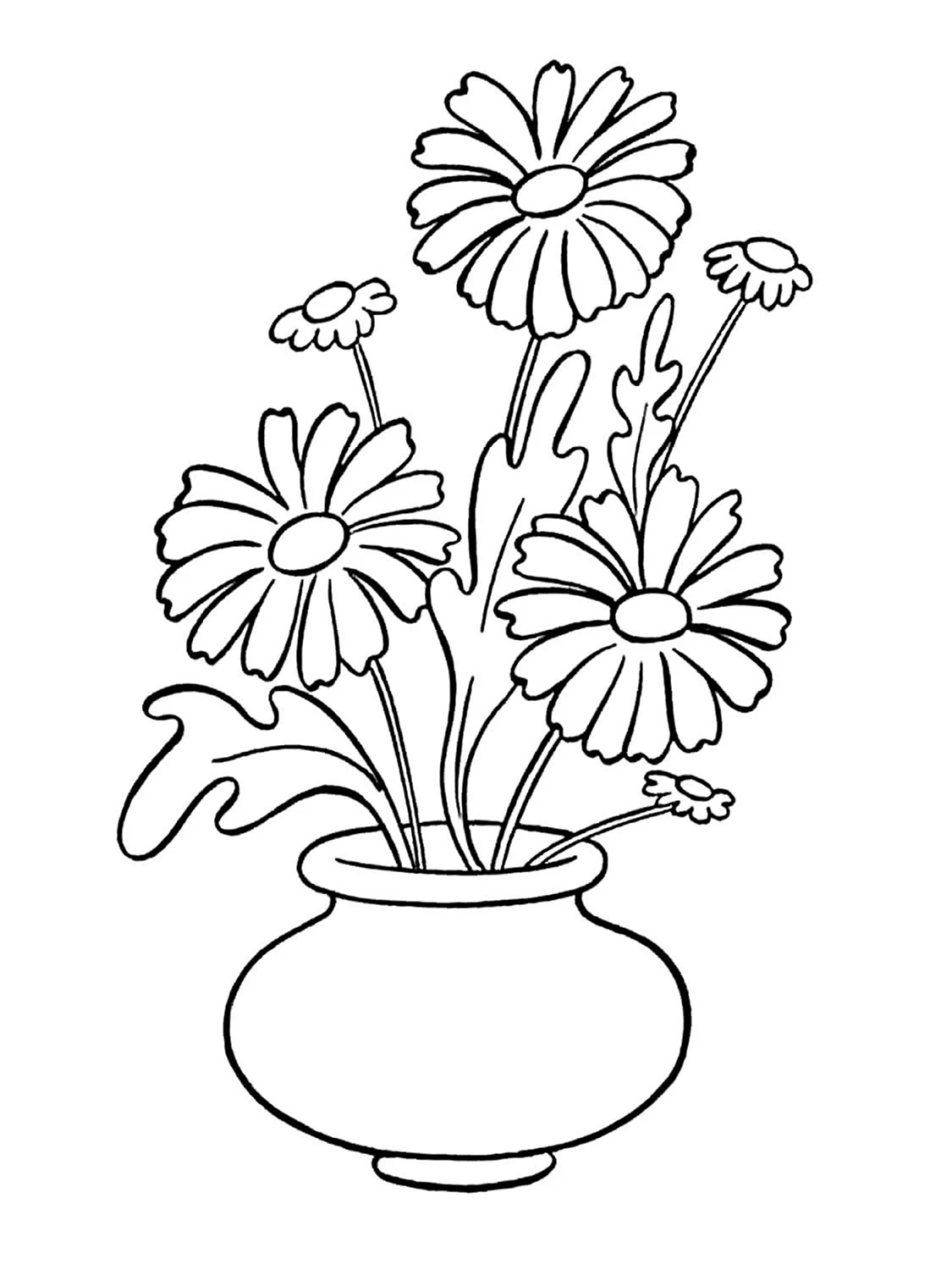 Рисунок вазы с цветами и листьями на ней