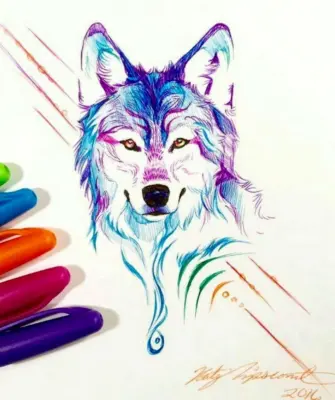 Волк рисунок цветной
