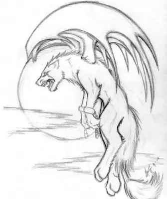 Волк с крыльями рисунок для срисовки