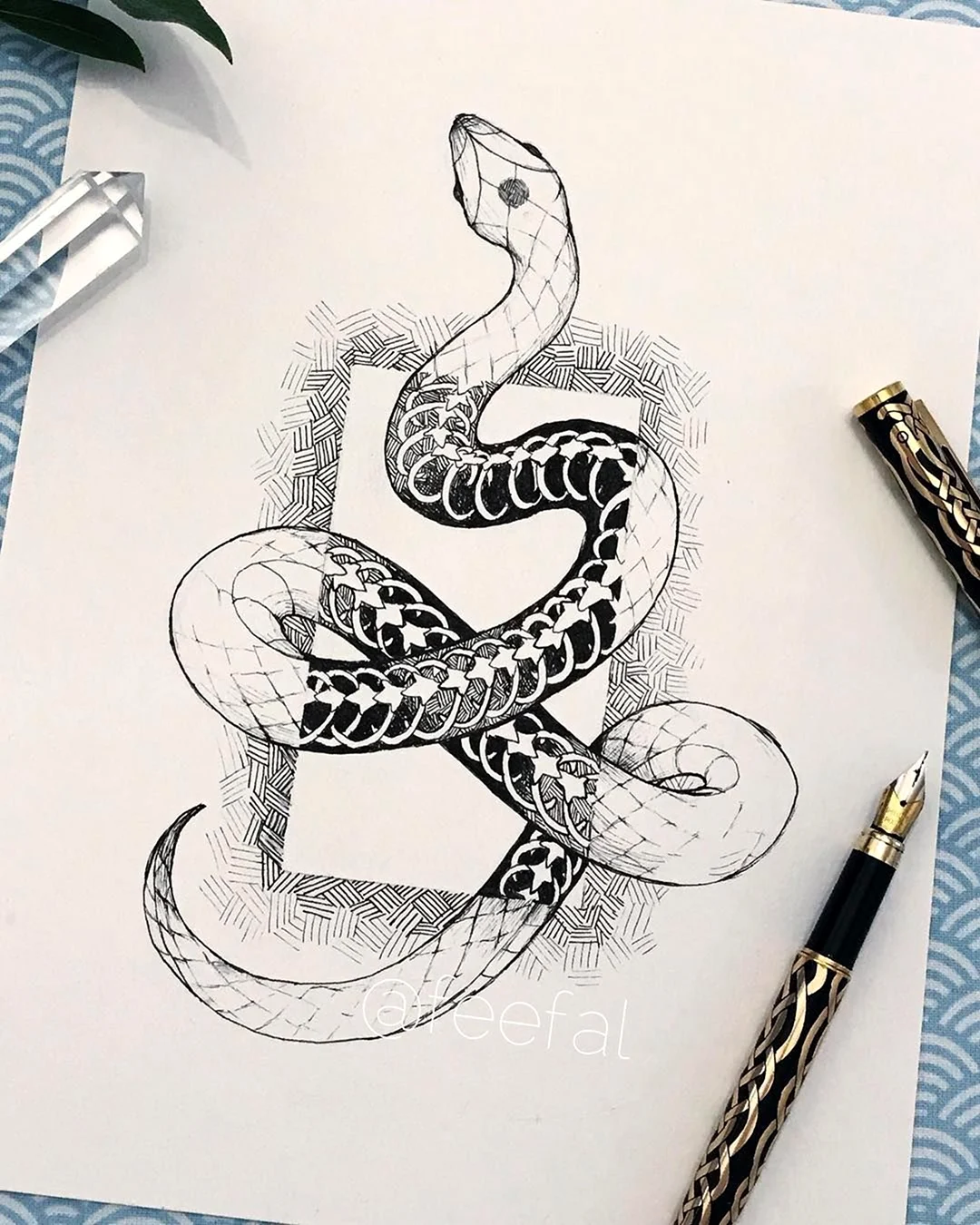 Змея арт скетч эскиз тату